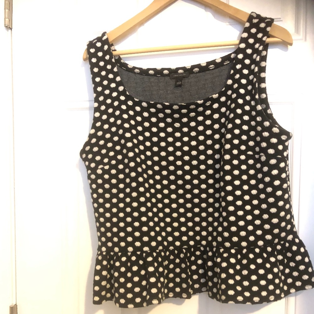 Ann Taylor Dot Square Neck Peplum Top (large)